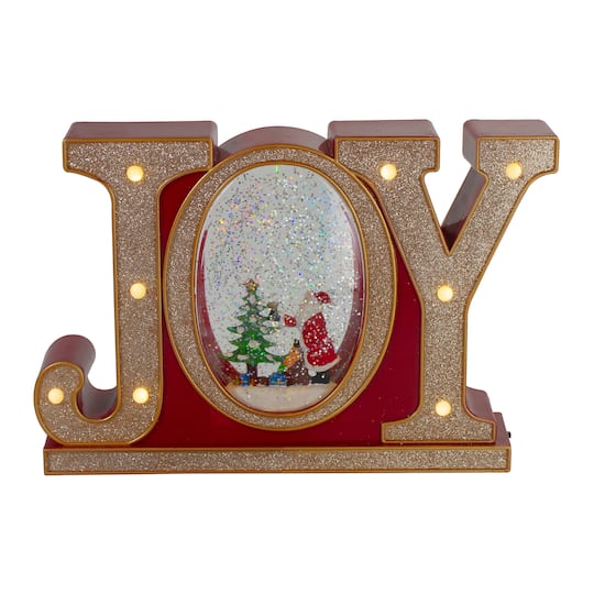 11" LED Lighted Red & Gold Joy Christmas Glitter Snow Globe